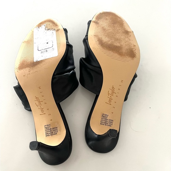 LORD & TAYLOR•424 fifth “gala” black leather slide heeled sandals 7 EUC - Picture 5 of 6